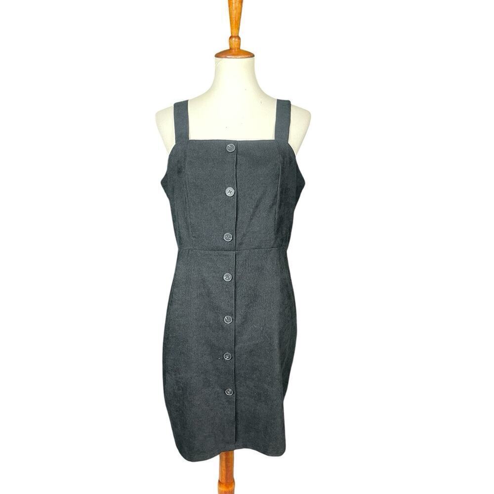 Shein Black Corduroy Overall Dress Women Size L Jumper Dress Button Down Preppy
